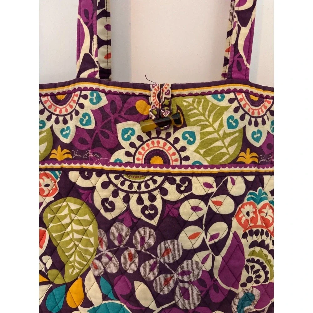 Vera Bradley Quilted Tote – Retired Purple Paisley‎ Floral with Tortoise Toggle